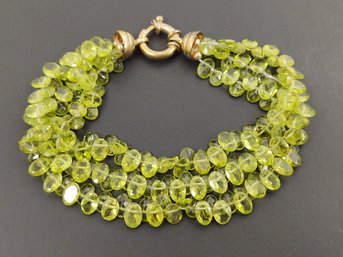 VINTAGE STERLING SILVER MULTI STRAND FACETED PERIDOT GEMSTONE BRACELET