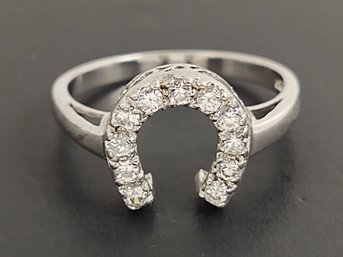 VINTAGE STERLING SILVER CZ HORSESHOE RING