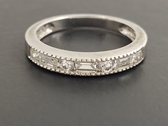 BEAUTIFUL STERLING SILVER CZ ART DECO STYLE ANNIVARSARY BAND RING