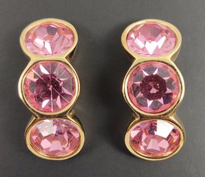 VINTAGE DESIGNER SWAROVSKI GOLD TONE PINK CRYSTAL EARRINGS