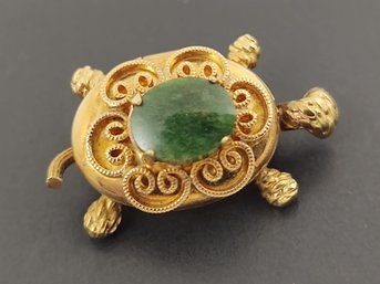 VINTAGE DESIGNER WINARD GOLD FILLED JADE TURTLE LOCKET BROOCH