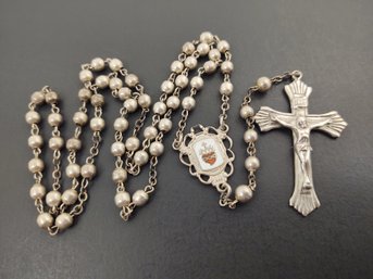 VINTAGE STERLING SILVER & ENAMEL SACRED HEART ROSARY BEADS