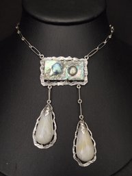 ANTIQUE ART DECO STERLING SILVER ABALONE & ENHYDRO AGATE NEGLIGEE NECKLACE