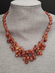 VINTAGE STERLING SILVER CARNELIAN BEADED CLUSTER NECKLACE