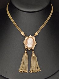 ANTIQUE VICTORIAN GOLD FILLED CAMEO TASSEL NECKLACE