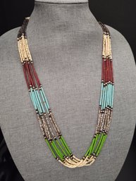 VINTAGE NATIVE AMERICAN SANTO DOMINGO PUEBLO MULTI STONE MULTI STRAND HEISHI NECKLACE