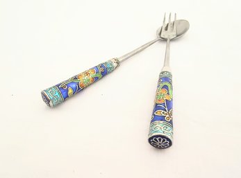 Vintage Cocktail Spoon And Knife Set With Decorative Handles