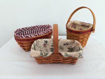 Trio Of Hand-made Longaberger Baskets With Removable Liners