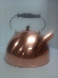 Vintage Large Revere Ware Copper Tea Kettle With Brass & Wood Handle  FL/E4