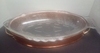 Glassbake  4141 Glass Serving Dish Shaped Like Fish With Copper Base & Brass Handles FL/CVBKB Shelf