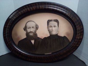 Antique Wedding Portrait Of Victorian Couple In Attractive Oval Wood Frame      LD/WA-B