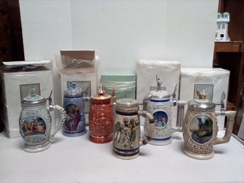 6 New Ceramic Steins From Avon - Numbered & Highly Decorative 5 Boxes First Time Opened LH/CVBKA