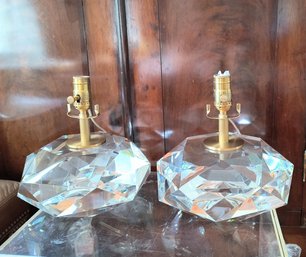 Stunning Pair Of High-end Faceted Glass Lamps (With Harps And Finials)