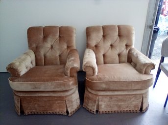 Pair Of Gold Colored Velveteen Biscuit Tufted Upholstered Chairs ***Separate Pick-Up Location Sat. 8/10