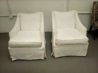 Pair Of Easy To Swivel Reupholstered Chairs-White Cotton Blend Fabric ***Separate Pick-Up Location, Sat. 8/10