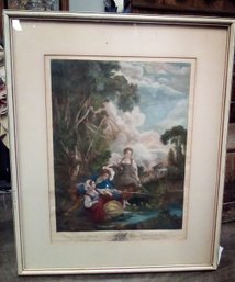 La Peche Large Richly Colorful Vintage Print, Matted In Wood Frame - French Themed  BB/WAC