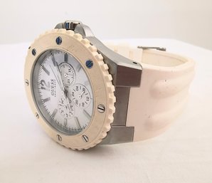 Guess White And Off-white Watch With Rubber Band