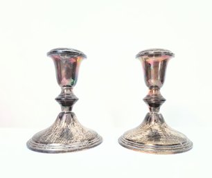 Pair Of Weighted Sterling Silver Candlestick Holders Marked Empire