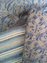 3 Fabric Remnants - 2 Silk  Fortuny- Blue/silver & 1 Wool Remnant ***Separate Pick-Up Location Sat. 8/10