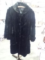 Vintage Full Length Lined Black Soft Fur Coat With Pockets On Either Side - Hook & Eye Closure JD/C2side