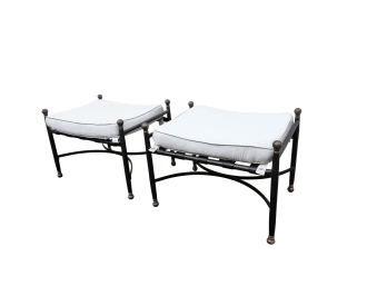 Pair Of Indoor / Outdoor Metal Ottomans With Cushions