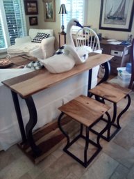 Wood & Metal Pub Table/ Breakfast Table/ Sofa Table With 2 Matching Stools    DR