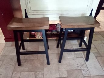 Pair Of Solid Wood Stools - Perfect For Sitting At A Kitchen Island For Dining      (Kit)