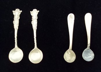 4 Antique Sterling Silver Salt Spoons - 2 Are Rare From London, England  212