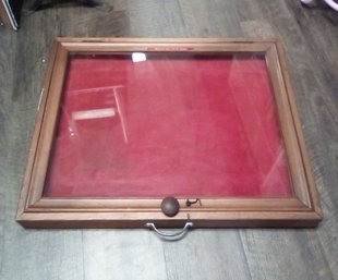 Large Wood & Glass Display Box For  Sale Items  Such As Jewelry / Badges / Coins - Velvet Lined   212CVBKA