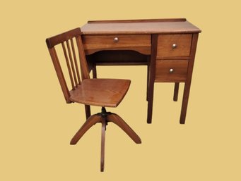 Vintage Children's Wooden Desk & Swivel Chair