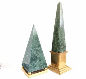 Two Large Vintage Granite Stone Obelisks - See Matching Pair Of Candlesticks In This Sale