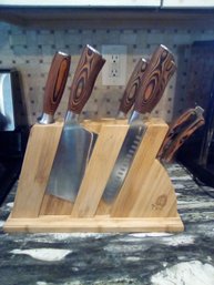 8 Pieces - Tuo Cutlery Fiery Phoenix German Steel Set In Handsome Wood Holder  (Kitchen)