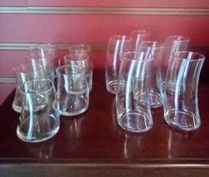 13 Drinking Glasses With Special Curved Feature -  Matching 6 Tall & 7 Medium Sized  (Kit)