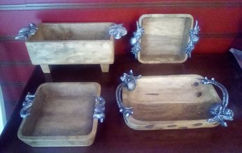 Four Tommy Bahama Natural Wood Serving Vessels With Nautical Metal Handles     (LR)