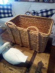 Large Woven Handled Basket - Pretty On Its Own For Decor & Allows For Bulky Storage When Needed (Hall)