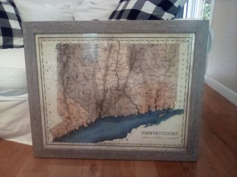 Classy Map Of Connecticut In An Attractive Weathered Wood Frame      (kitchen)