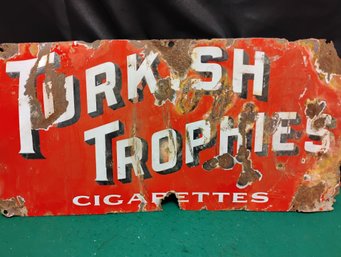 Heavy And Old Porcelain And Iron Turkish Trophies Cigarettes Advertising Sign