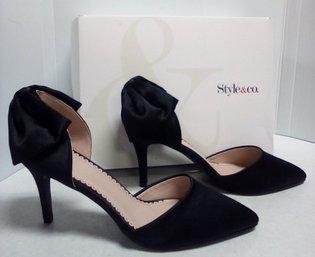 Style & Co. New Ladies 8-1/2 Satiny Dress Heels With Back Bow - Includes Box