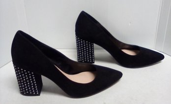 Jessica Simpson Size 9M Ladies Black Suede Pumps With Chunky Studded Heel