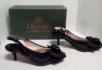 J. Renee Ladies Size 8W Garbi Sling Back Crinkle Patent Leather Heels With Bow Front