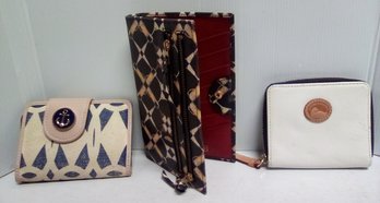 3 Ladies Wallets - Dooney & Bourke, Alicia Klein & Spartina, Daufuskie Island Natural Linen, Genuine Leather