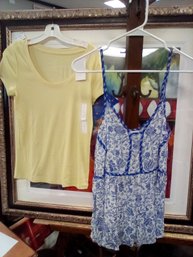 New Never Worn Ladies Tops - Knox Rose Blue & White Small Blouse & Yellow A New Day Med. Short Sleeve