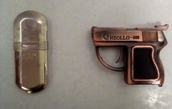 Vintage Heollo - 888 Gun Shaped Pistol Cigarette Lighter & Marlboro Brass No 6 Cigarette Lighter SUZ/D3