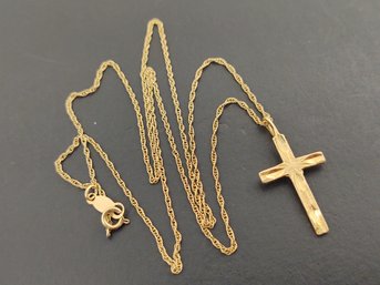 VINTAGE 14K GOLD 1mm DAINTY CHAIN NECKLACE WITH CROSS PENDANT