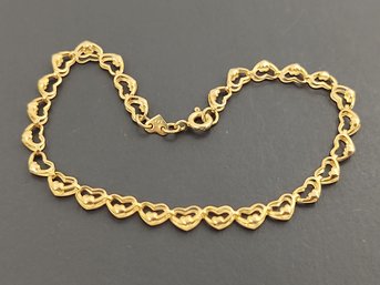 VINTAGE 14K GOLD HEART LINK BRACELET