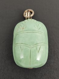 VINTAGE EGYPTIAN REVIVAL STERLING SILVER CARVED TURQUOISE SCARAB BEETLE PENDANT