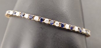 BEAUTIFUL GOLD OVER STERLING SILVER BLUE SAPPHIRE & CZ TENNIS BRACELET