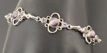 BEAUTIFUL STERLING SILVER PURPLE TIGERS EYE & AMETHYST BRACELET