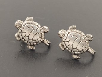 VINTAGE STERLING SILVER TURTLES SCREW BACK EARRINGS