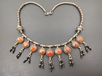 ANTIQUE MIDDLE EASTERN BEDOUIN STYLE CARNELIAN FRINGE NECKLACE